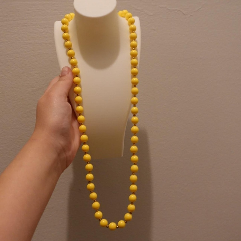 Genuine Long Yellow Lucite Necklace With Gold Toned Spacers